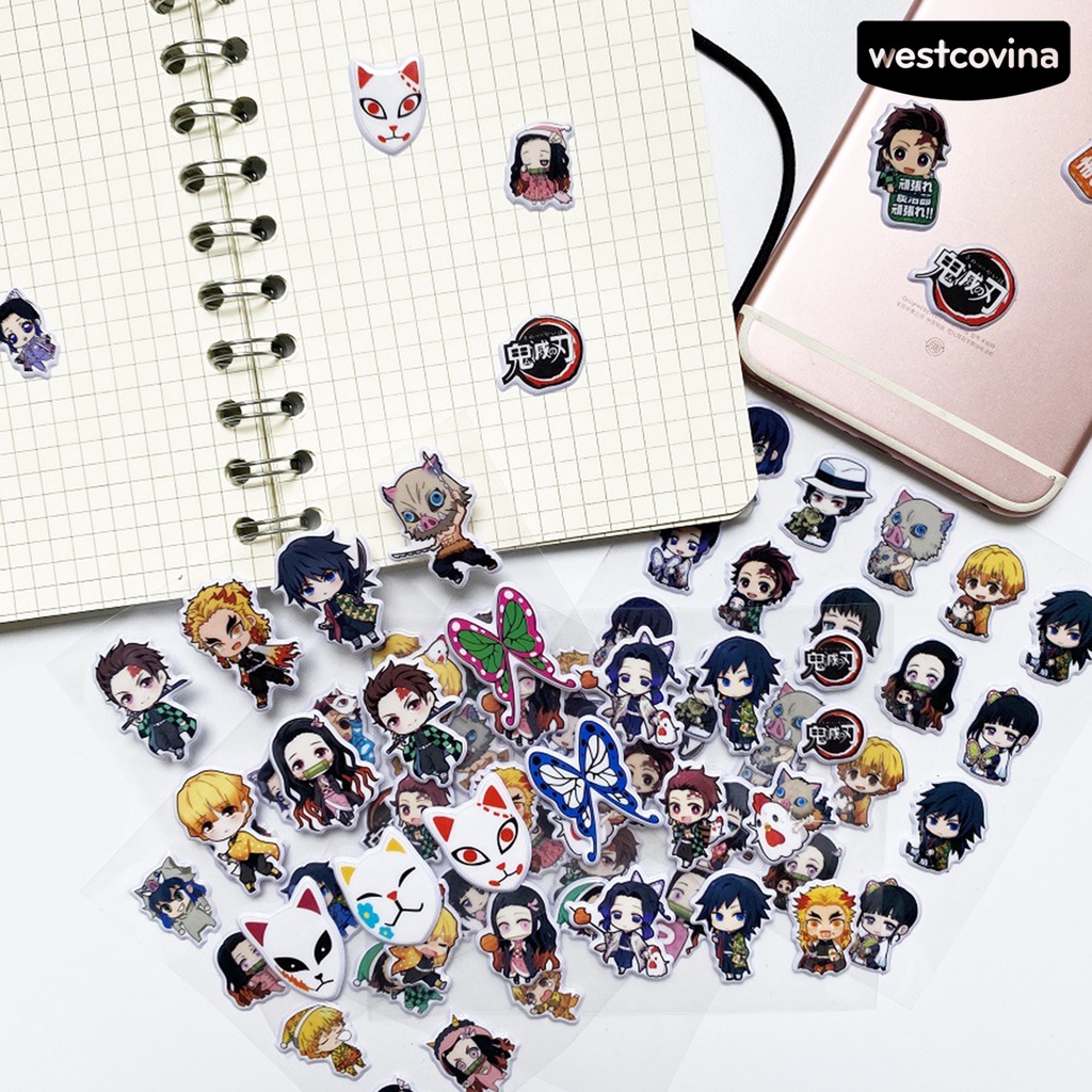 Sticker dán trang trí sổ tay hình hoạt hình Demon Slayer mới