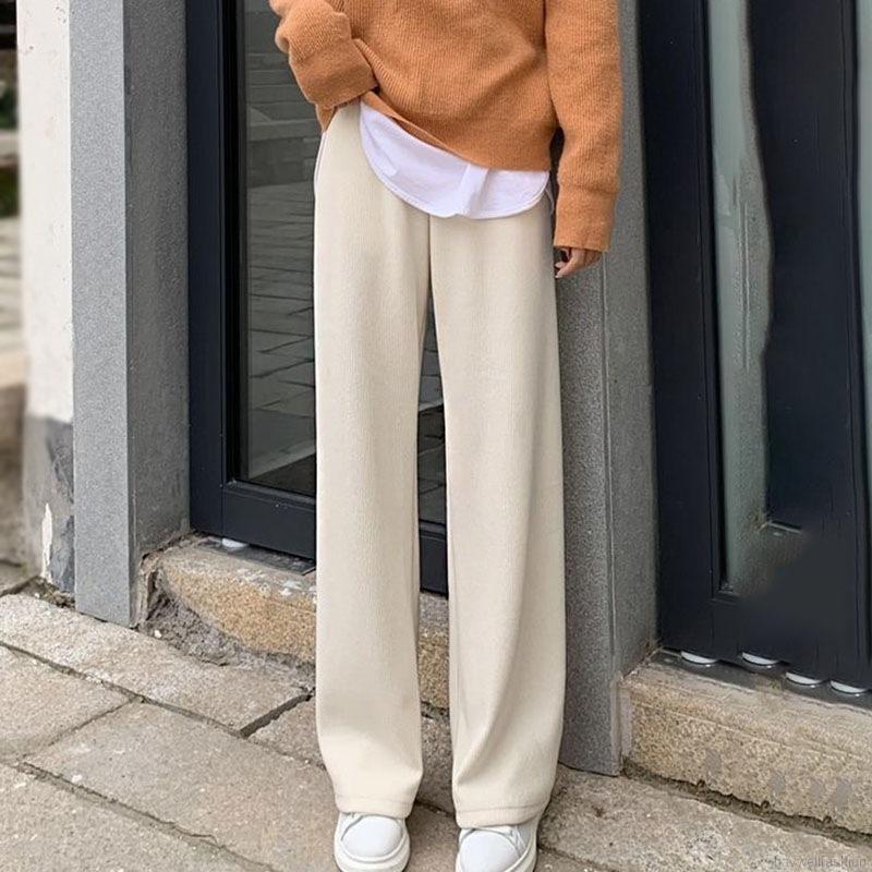 Quần dài ống rộng lưng cao chất liệu nhung dày dặn thời trang | BigBuy360 - bigbuy360.vn