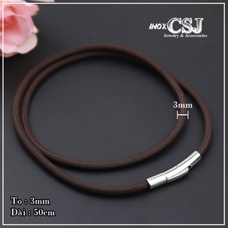 DÂY CHUYỀN DÙ THÁI 3LY MÀU NÂU ĐEN KHÓA INOX CAO CẤP