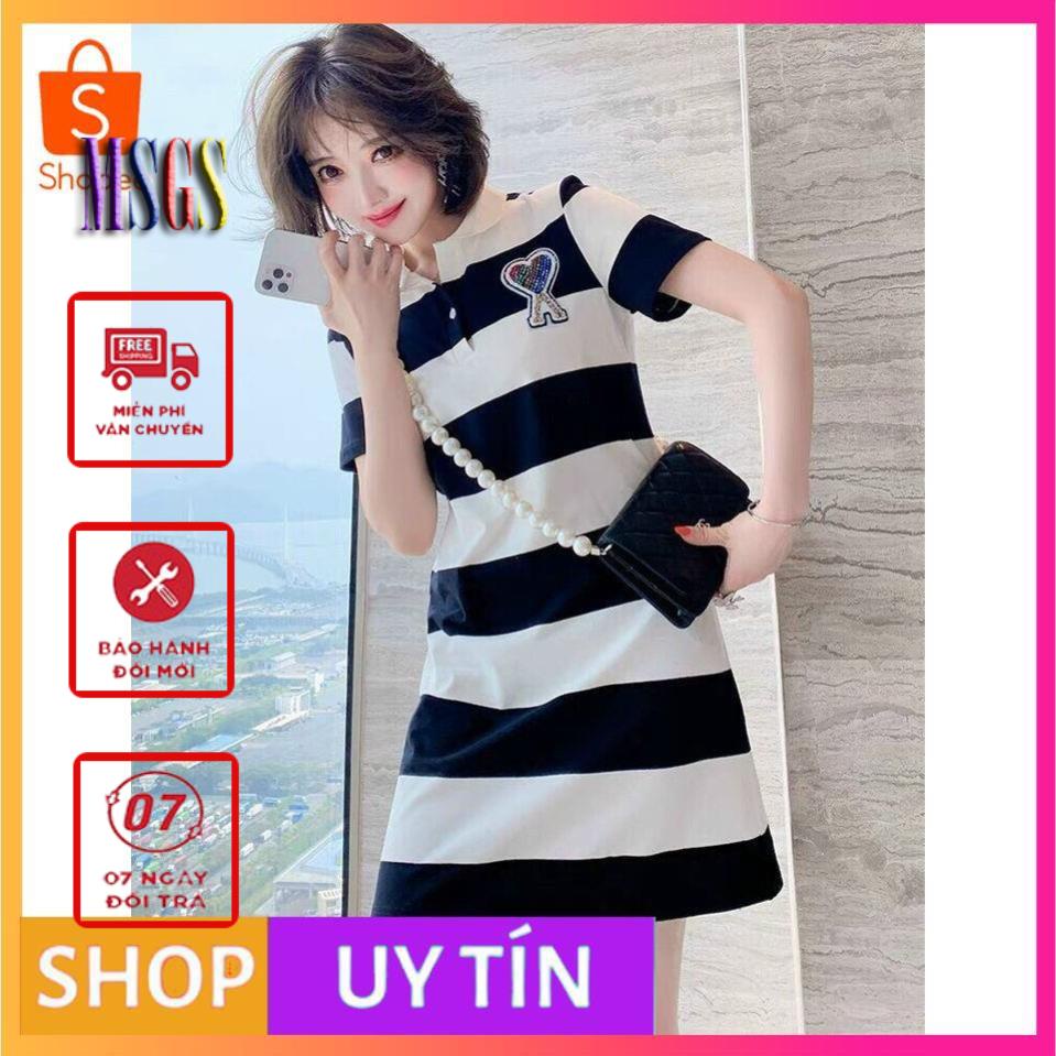-ĐẦM SUÔNG THUN SỌC NGANG TO ĐÍNH ĐÁ CAO CẤP - [CHẤT LƯỢNG CAO CẤP]