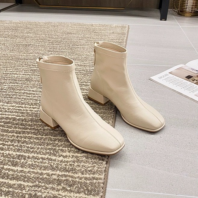 Bốt Nữ Cổ Cao Hàn Quốc AAA Da Mềm Khóa Sâu Gót 5cm
