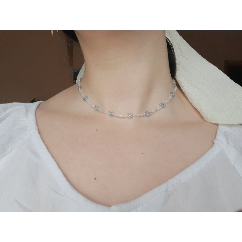 Vòng cổ chocker, vòng tay và nhẫn hạt cườm hình hoa cúc họa mi handmade màu pastel xinh xắn