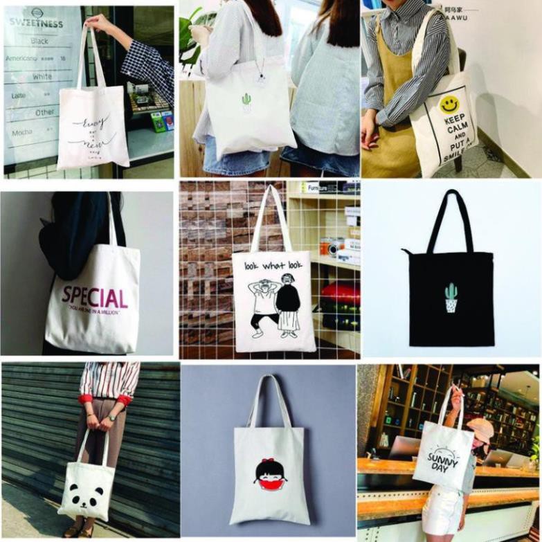 [VẢI Loại 1] Túi tote Vải canvas mềm Đẹp Cực Hot có khóa miệng đựng vừa a4 tặng quà xinh