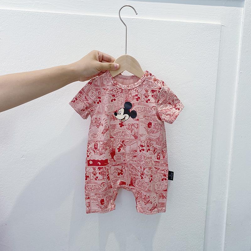 Áo Liền Quần Ngắn Tay Hình Chuột Mickey Cho Bé Từ 0-24 Tháng Tuổi