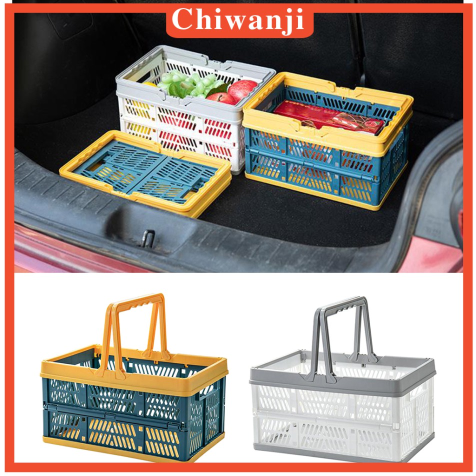 Giỏ đựng đồ tạp hóa bằng nhựa trên xe ô tô màu vàng và xanh da trời