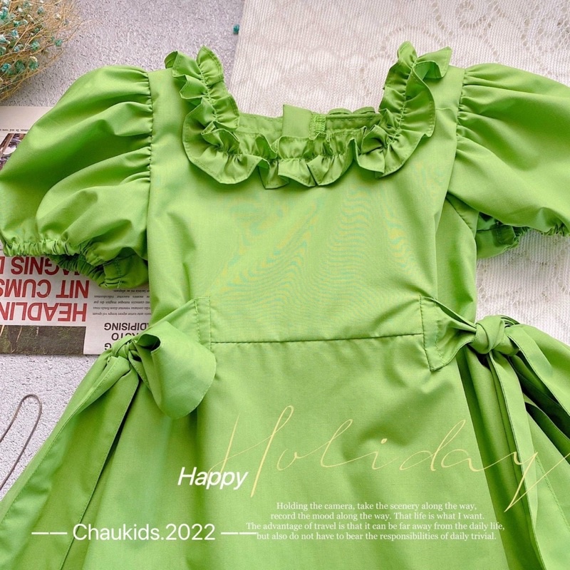 XANH LÁ Váy bèo cổ bé gái mã 55067