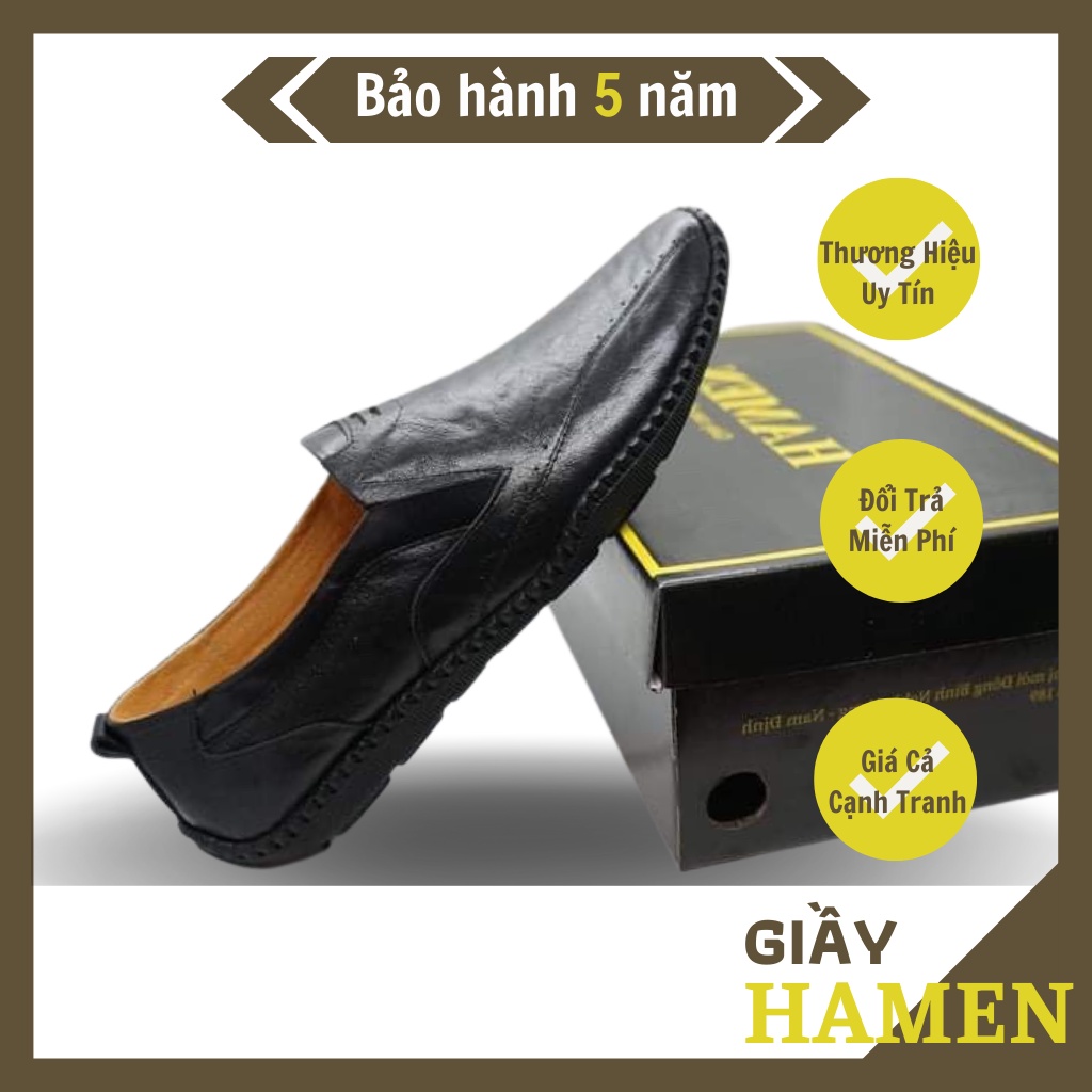 Giày lười nam da bò, giày da nam cao cấp Hamen MSKT01 , đế khâu da bò êm mmềm, bảo hành nổ da 12 tháng