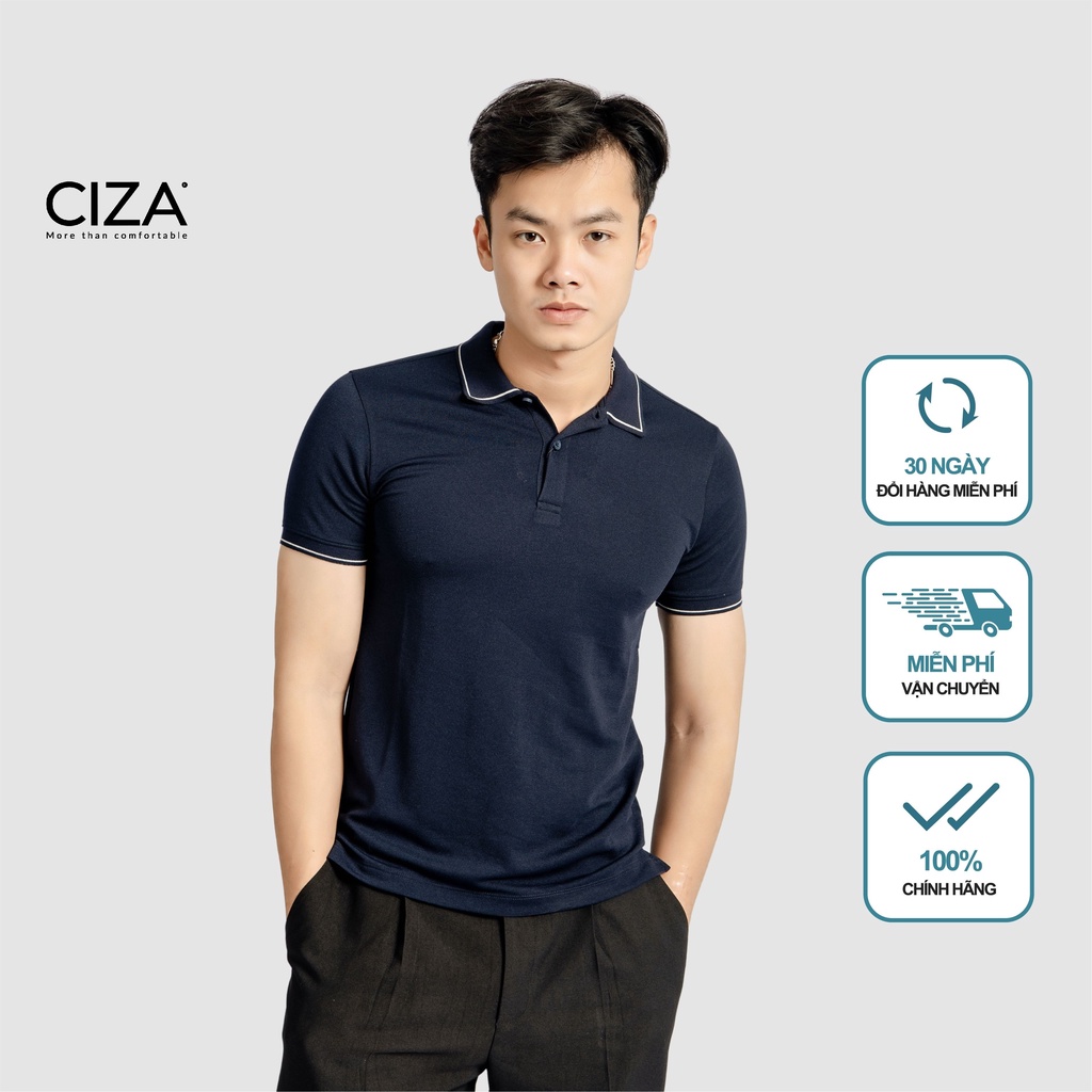 Áo phông polo nam CIZA tay ngắn có cổ sọc viền nhí, vải thun cotton thoáng mát thấm mồ hôi APNS04