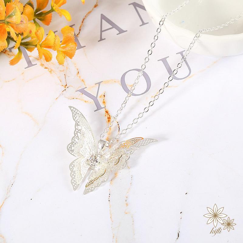 Vòng cổ Mạ Bạc Mặt Hình Bươm Bướm Đính Đá Thời Trang Cho Nữ