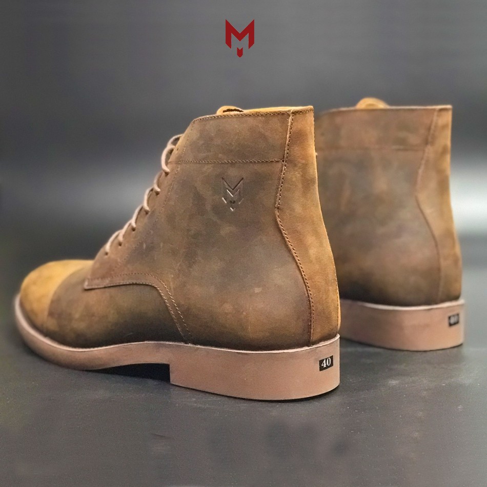 Giày cao cổ nam Mad Captain Boots Brown da bò sáp ngựa điên cao cấp bụi bặm