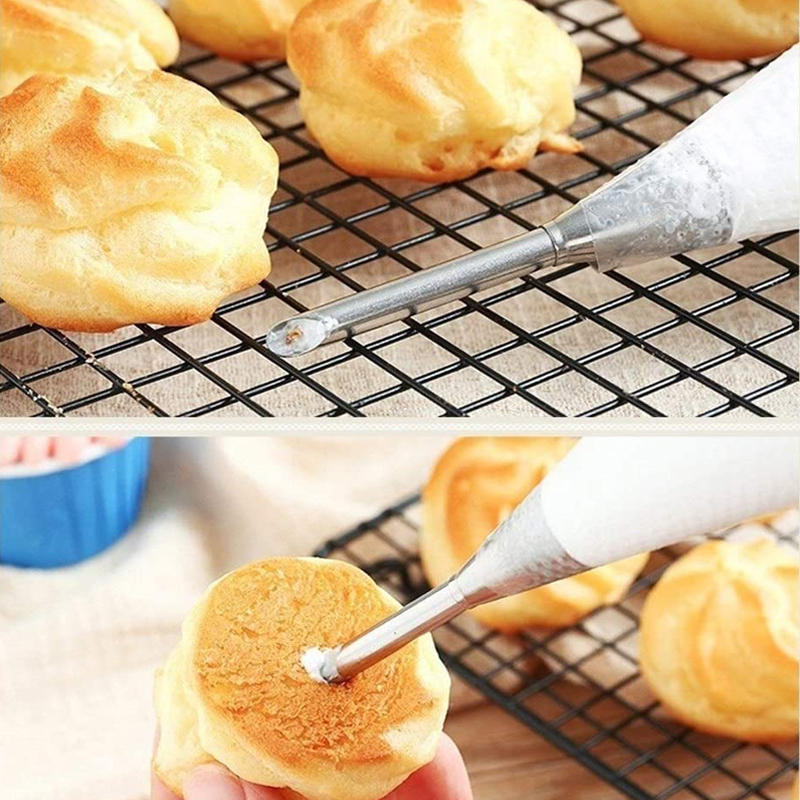 JOSMOMO Bộ 2 Bông Phấn Mũi Bánh Kẹo Thép Không Gỉ Bánh Cupcake Puffs Phun Dụng Cụ