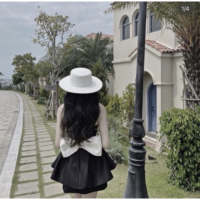 SET ÁO ỐNG ĐEN NƠ TRẮNG LƯNG + SHORT