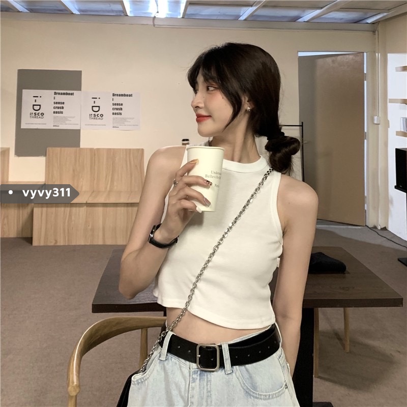 Áo Croptop Ba Lỗ Nữ Màu Trơn Phong Cách Hàn