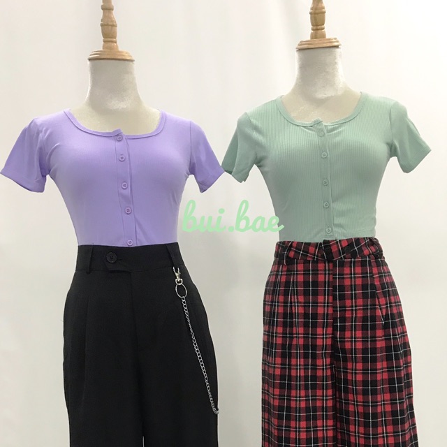 Áo crop top cài cúc ảnh thật