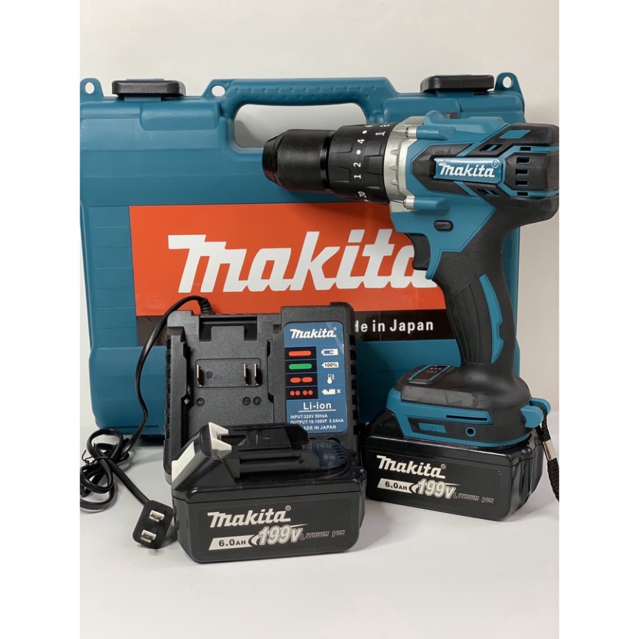 Máy khoan pin 199v, khoan pin Makita 3 chức năng, Máy bắn vít, khoan sắt, gỗ, tường. 100% lõi đồng,