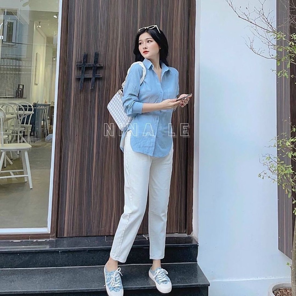 Quần jean nữ dáng suông ống rộng trắng lưng cao ống rộng kiểu Hàn Quốc dễ phối đồ cho nữ W230