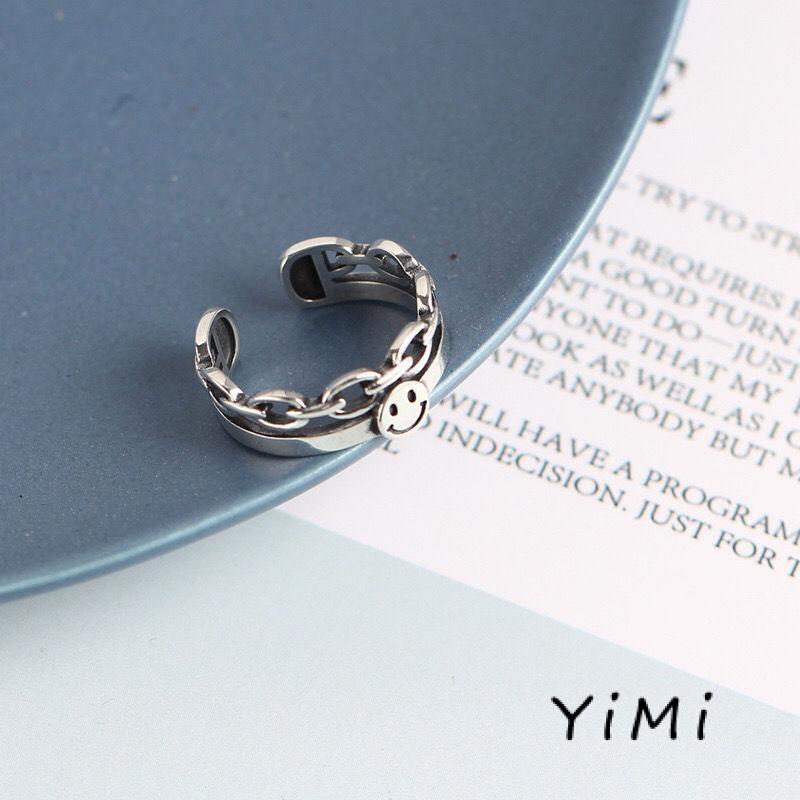 Set 2 Nhẫn Đeo Ngón Trỏ Hình Mặt Cười Phong Cách Hàn Quốc