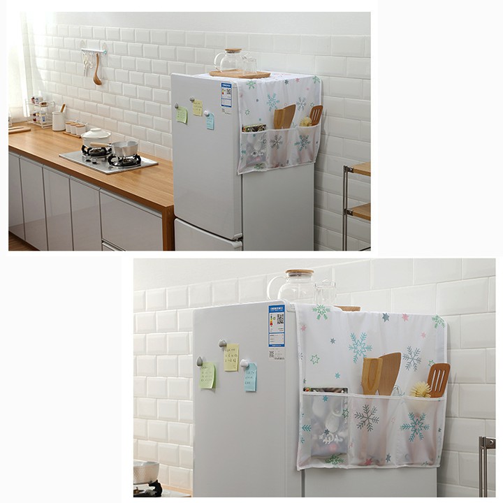 HCM - Khăn phủ tủ lạnh chống thấm nước kèm 6 ngăn đựng đồ tiện lợi