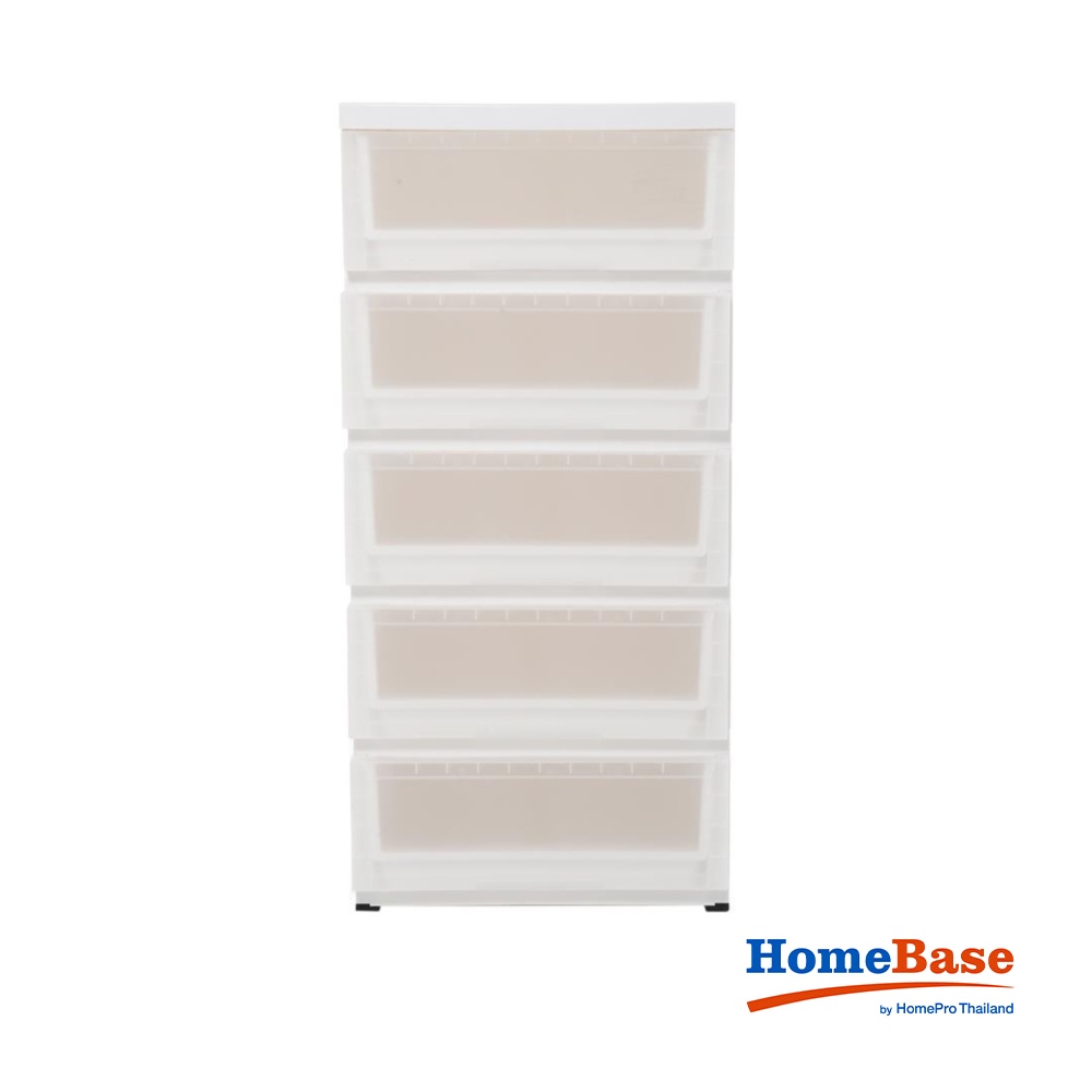 HomeBase STACKO Tủ nhựa 5 ngăn kéo có bánh xe MONO Thái Lan W43xH94xD43cm màu trắng