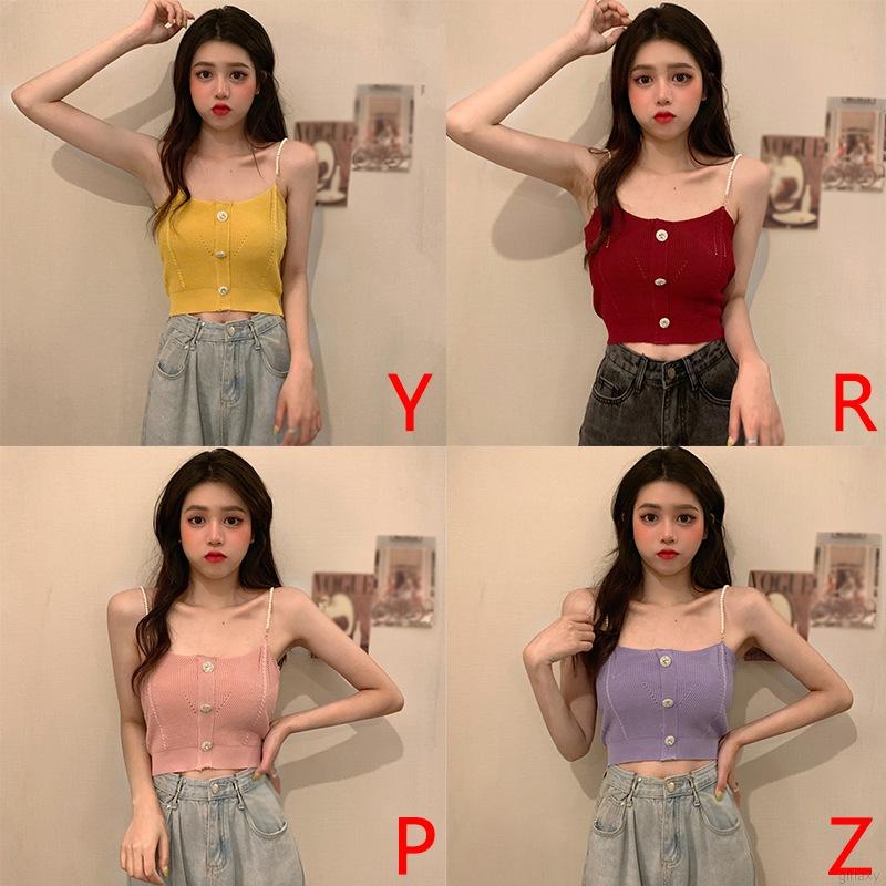 Áo Dáng Ngắn Hai Dây Ngọc Trai Quyến Rũ Thời Trang Cho Nữ