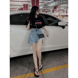 Chân váy jean rách bên có full size S M L