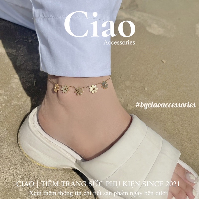 [HOẢ TỐC 1H] Vòng chân/ Lắc chân titan không gỉ thiết kế chuỗi hoa cúc hoạ mi tinh tế Marguerite Ciao