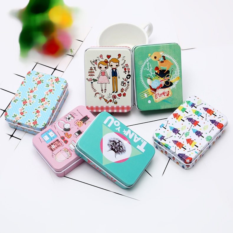 Hộp Thiếc Đựng Trang Sức Hình Chữ Nhật In Họa Tiết Hoạt Hình Kiểu Retro