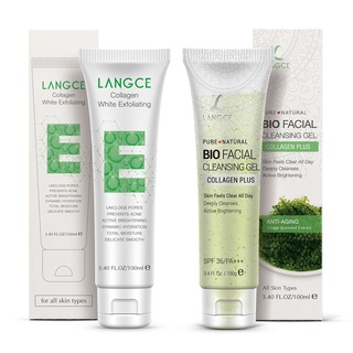 Bộ Tẩy Tế Bào Chết Collagen Cấp Ẩm Ngừa Mụn 100ml và Gel Rửa Mặt Đẹp Da Collagen+ Rong Nho 100ml LANGCE