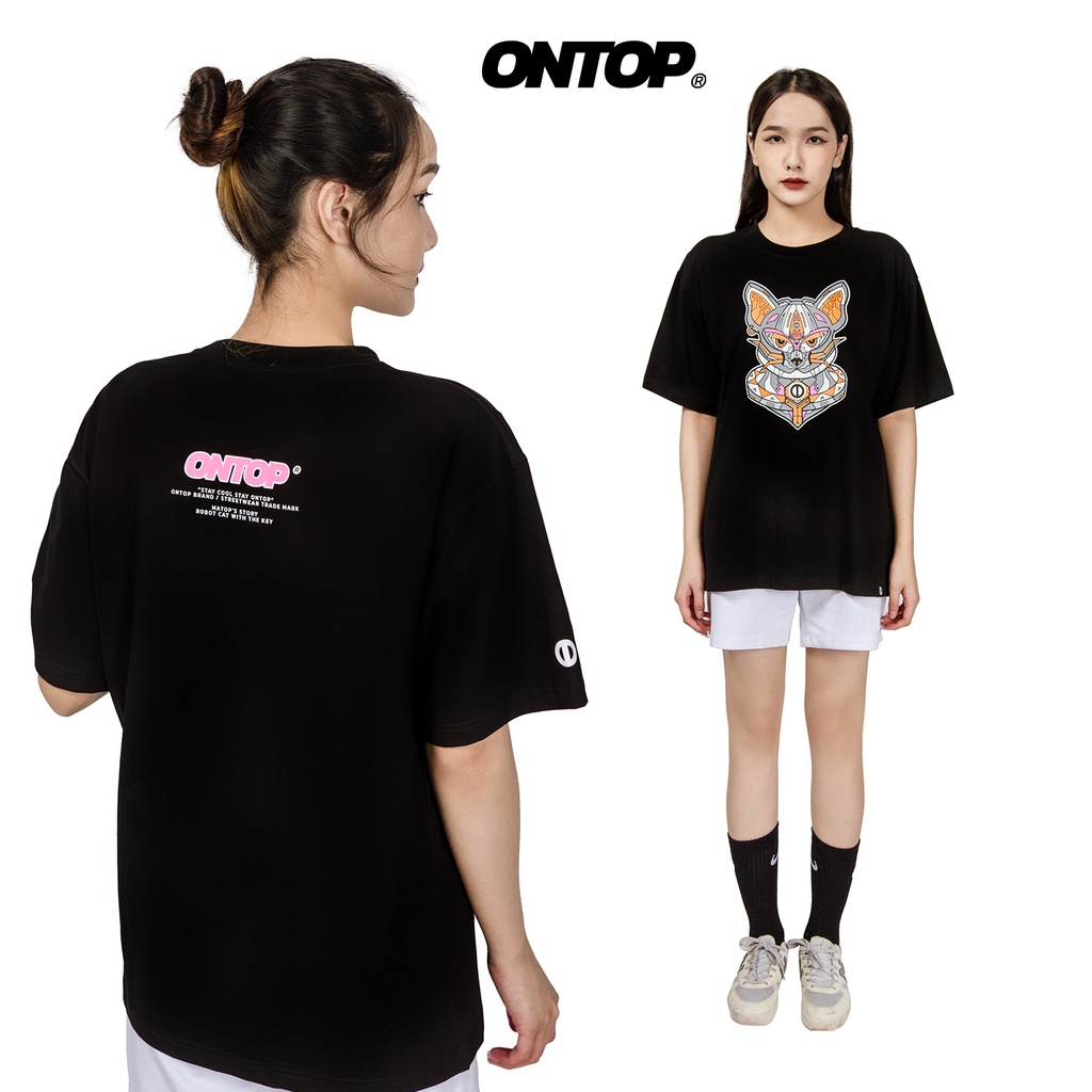 Áo thun tay lỡ form rộng nam nữ màu đen local brand ONTOP - illusion Matop O14-T3