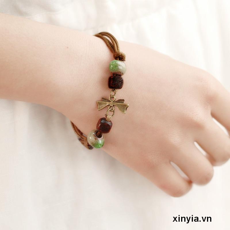 Vòng Đeo Tay Dây Bện Phối Gốm Sứ Thời Trang Dành Cho Nữ