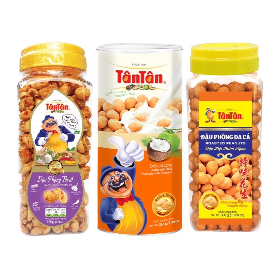 Combo Đậu Phộng Nước Cốt Dừa 265g – Đậu Phộng Tỏi Ớt 260g – Đậu Phộng Da Cá 300g Tân Tân