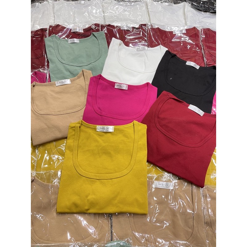 Áo croptop cổ U cộc tay nhiều màu sắc