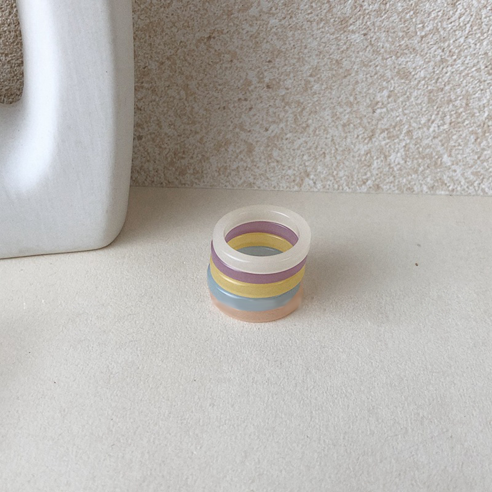 Set 2 Nhẫn Nhựa Màu Trơn Phong Cách Cổ Điển