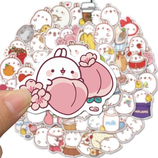 Set 50 chiếc sticker chống thấm nước Thỏ Molang dễ thương dán nón bảo hiểm, laptop, bình nước vật dụng