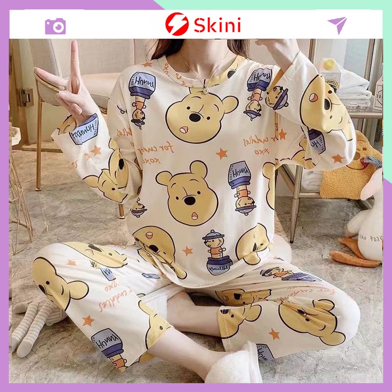 Đồ Bộ Nữ Mặc Nhà Bộ Ngủ Dài Tay Chất Thun Lạnh Thu Đông Mỏng Dịu DT02
