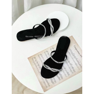 DÉP NỮ ĐẾ BỆT SHU STORE - DÉP NỮ THỜI TRANG QUAI XOẮN ĐÍNH ĐÁ TRẮNG