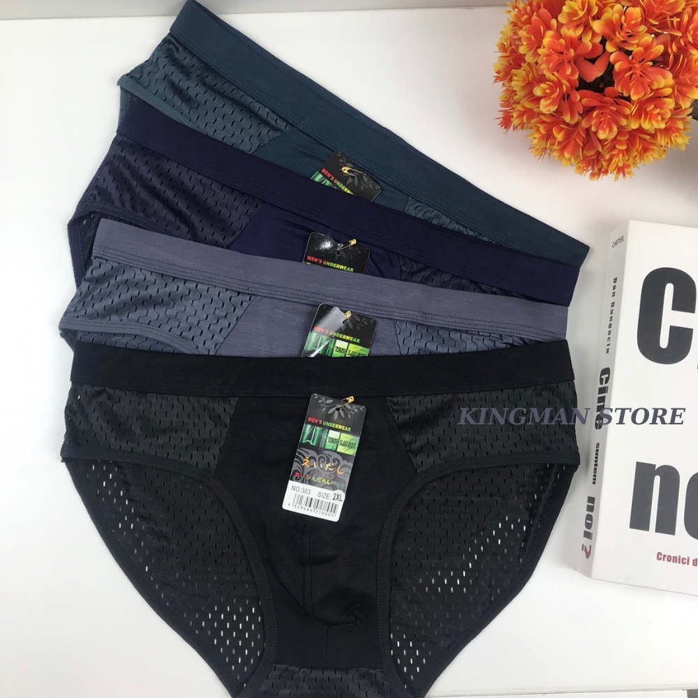 Combo Hộp 4 Quần Lót Thông Hơi Nam Tam Giác Cao Cấp, Quần Sịp Nam Tam Giác Thông Hơi Thun Lạnh Co Dãn 4 Chiều - 303