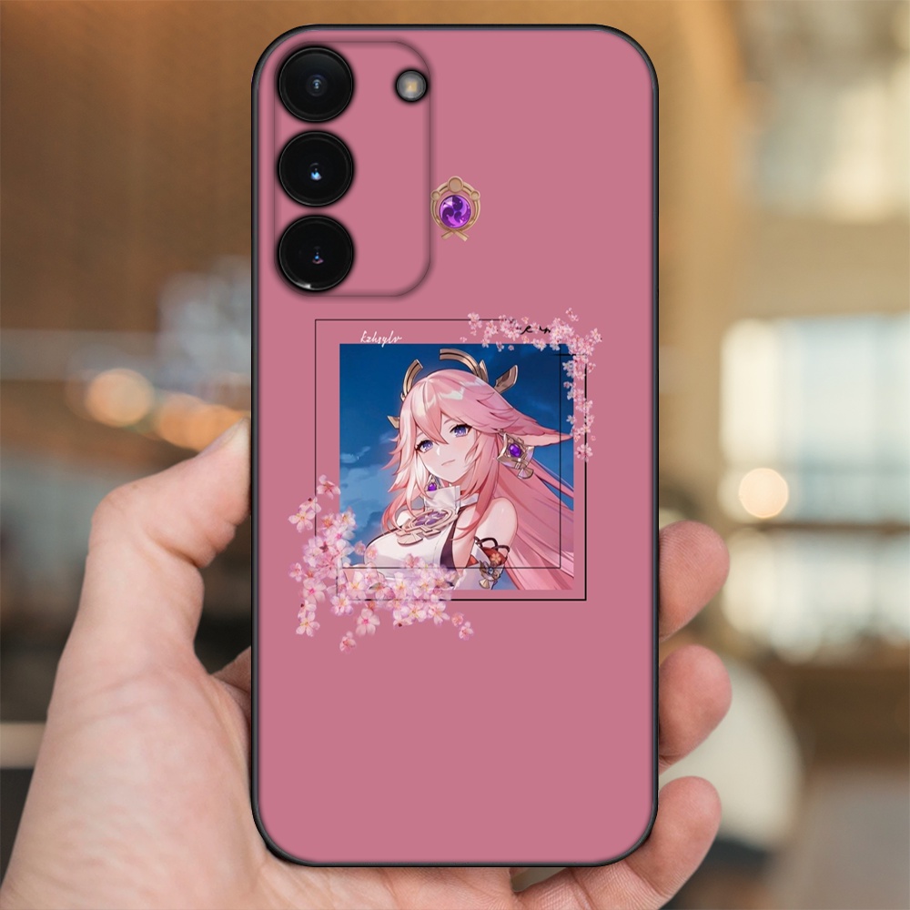 Ốp lưng Samsung S21, S21 Plus, S21 FE, S22, S22 Plus viền đen in hình Yae Miko Genshin Impact