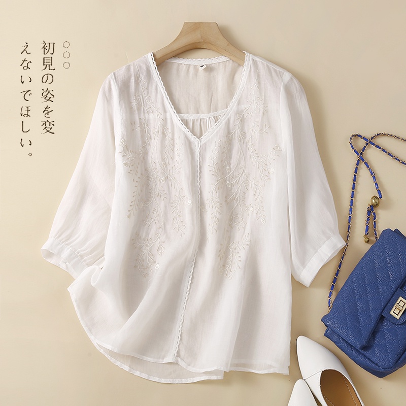 ☻ L O T U S ☻ Plus Áo Kiểu Thêu Phong Cách Cổ Điển CAL1850