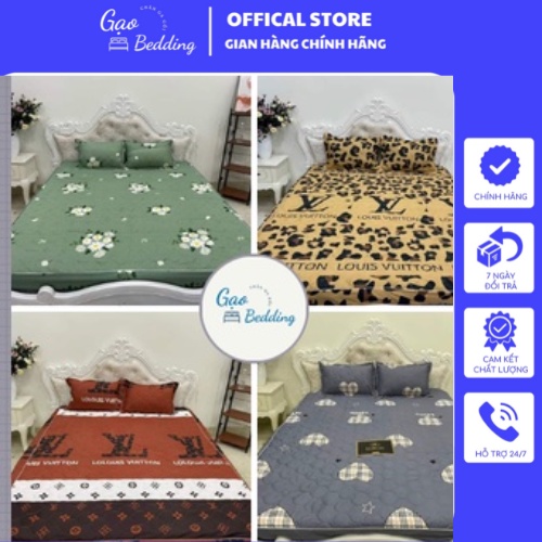 Set ga gối cotton poly chun trần bông 3 món Bộ 1 ga + 2 vỏ gối trần cùng màu Drap giường nhiều màu dễ thương