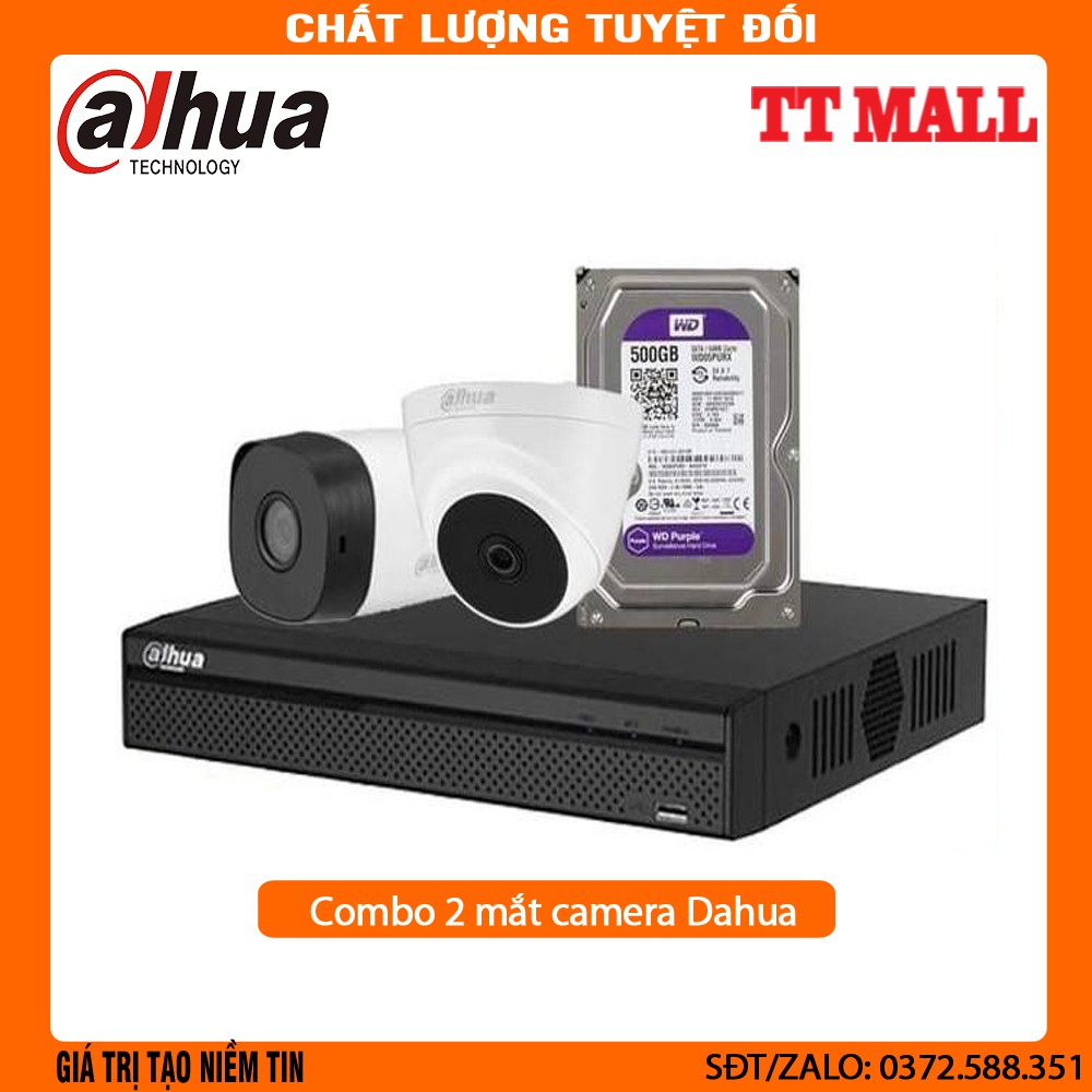 {Giá Hủy Diệt}Trọn bộ 2 mắt camera dahua 1080p Kèm HDD 500G lưu trữ + 20m dây liền nguồn đúc sẵn 2 đầu cho mỗi mắt cam .