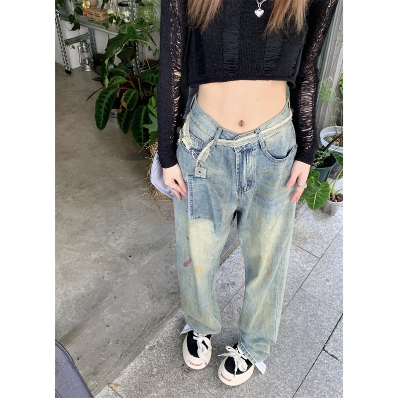 Quần Jeans Nữ Dài Lưng Cao Dáng Rộng Thời Trang
