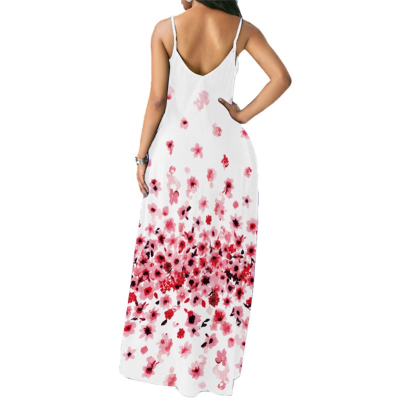 Đầm Dài Maxi Hai Dây Cổ Chữ V Gợi Cảm In Họa Tiết Hoa Có Túi Phong Cách Boho Cho Nữ