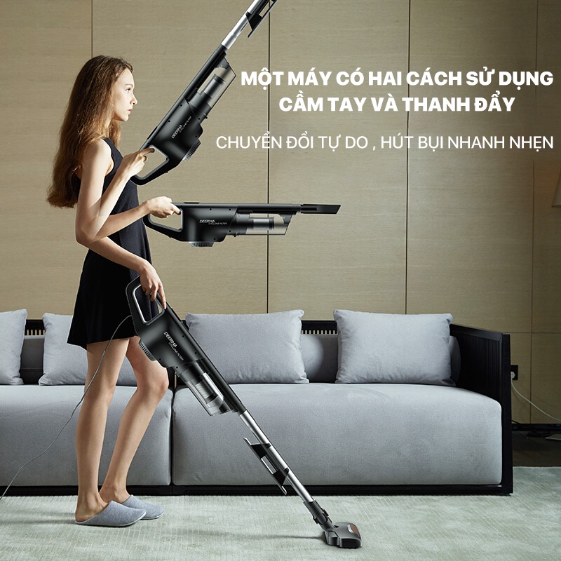 Máy hút bụi cầm tay Deerma DX600 Gồm 4 Đầu Hút Bụi Upright nhẹ và siêu hút cầm tay nhỏ