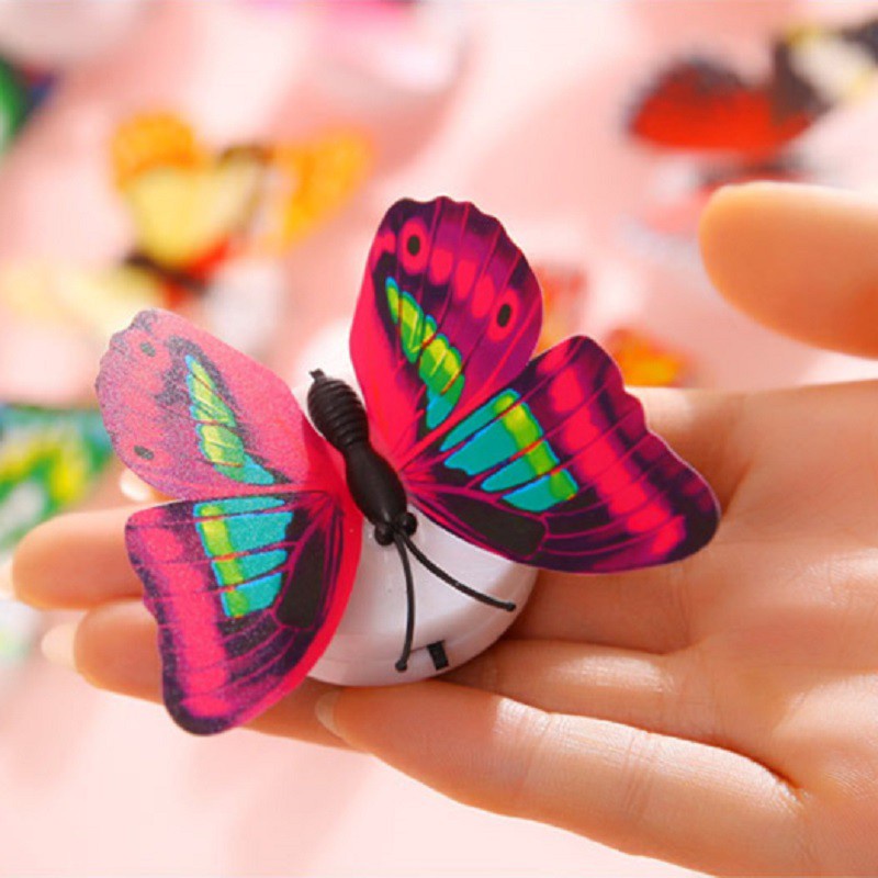 Miếng Dán Tường Trang Trí Hình Bướm 3D Có Đèn LED