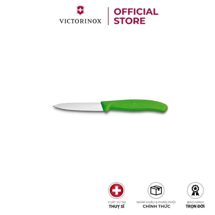 Dao cắt gọt rau củ VICTORINOX Paring Knives màu xanh lá (8cm straight blade) -- Hãng phân phối chính thức