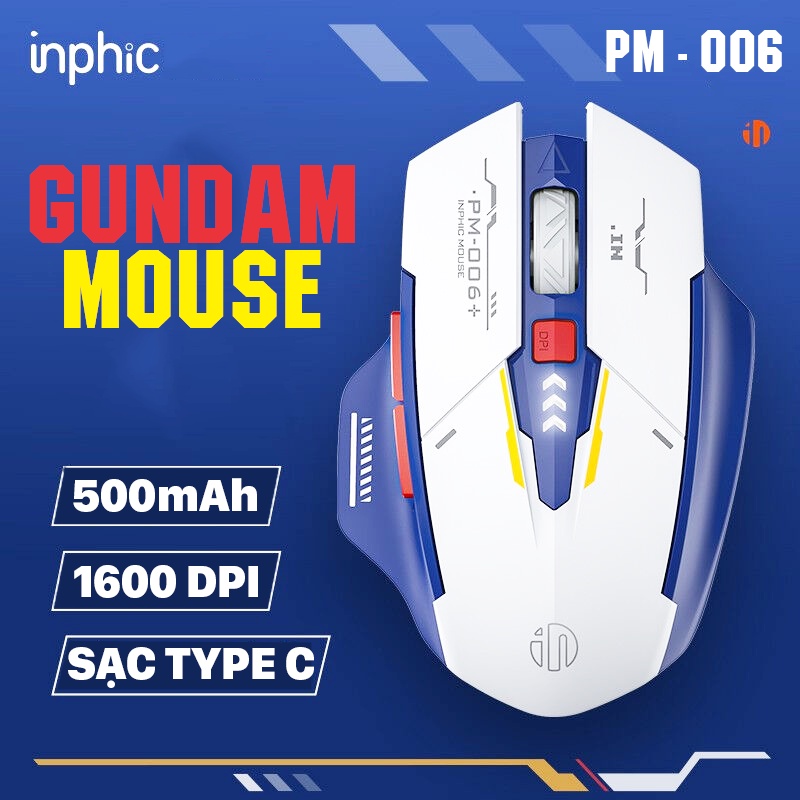 Chuột không dây Inphic PM6 Gundam Pin Sạc chuyên game chống ồn 1600 DPI