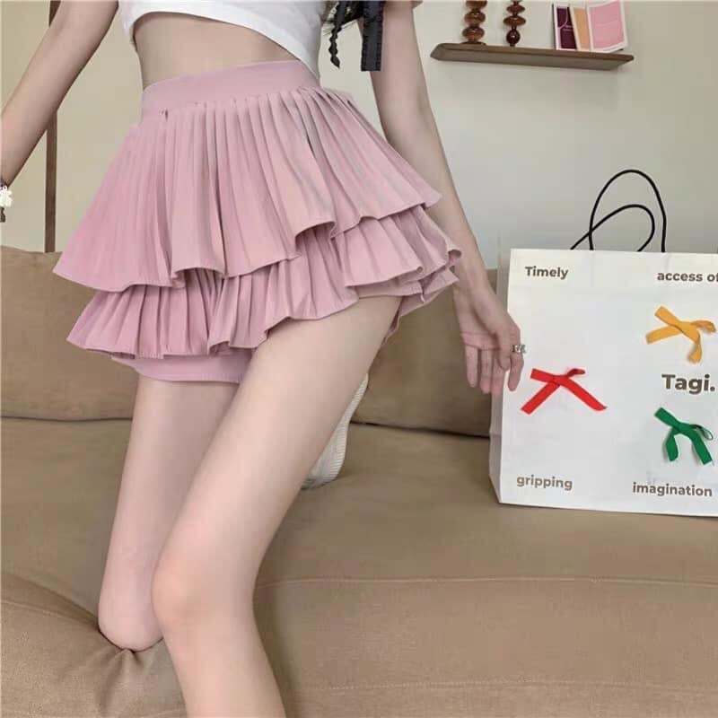 Chân váy xếp ly 2 tầng [Video Ảnh thật] chân váy xoè 2 tầng có quần đùi trong