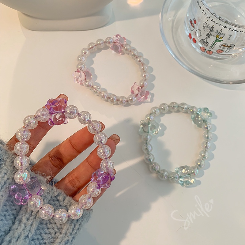 Dây Buộc Tóc Co Giãn Đính Hạt Pha Lê Hình Gấu Dễ Thương Phong Cách Nhật Hàn Cho Nữ