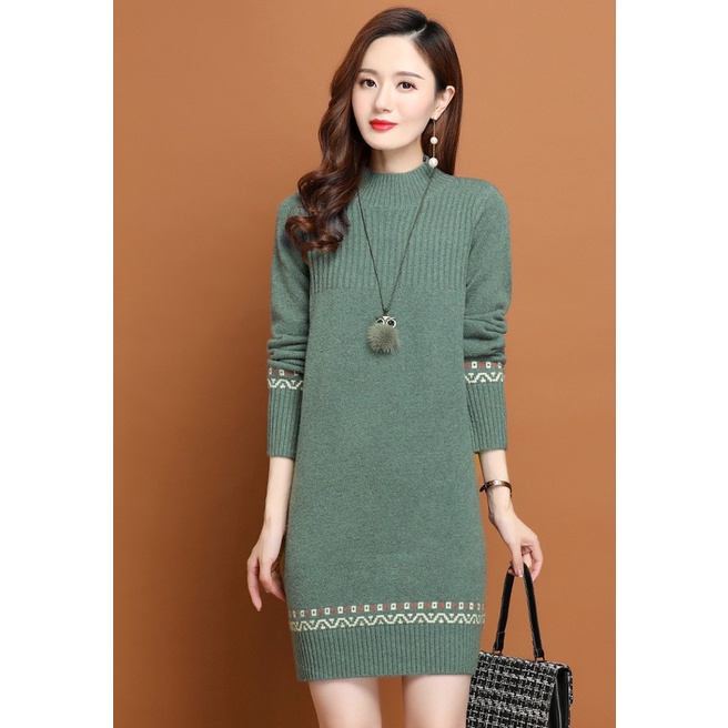 Đầm Len Dự Tiệc Body Cổ Cao, Đầm Len Nữ Dài Tay Thu Đông AL76